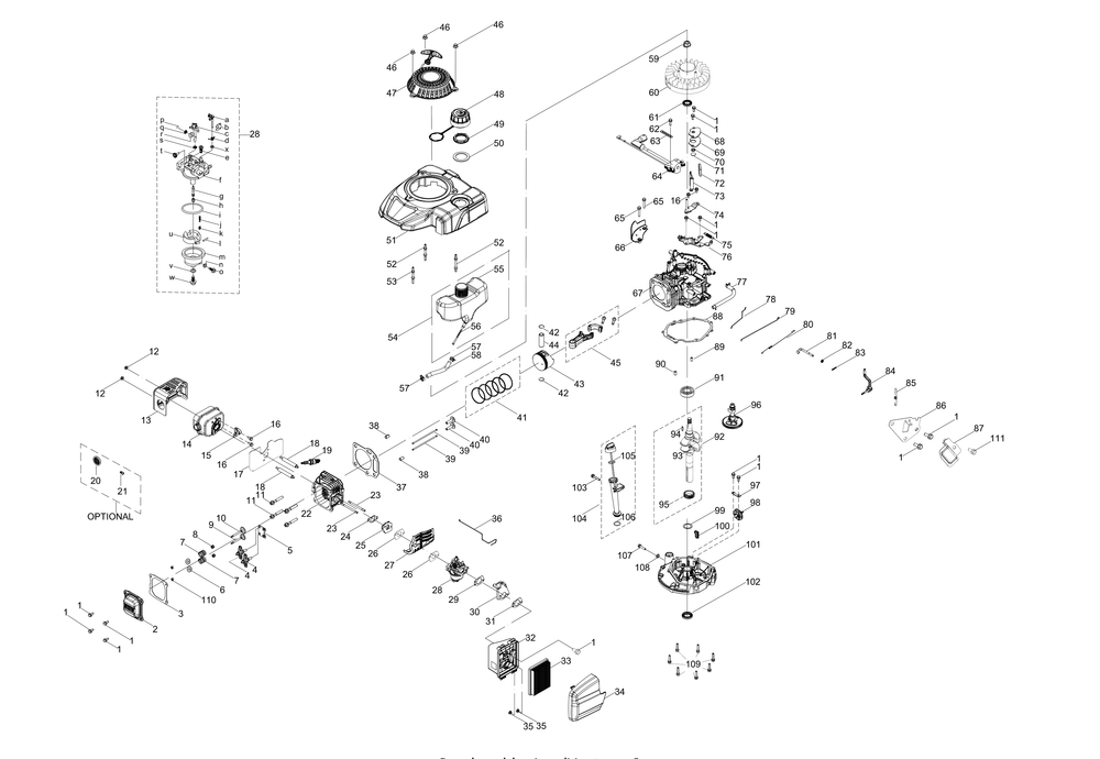 5c65m0 General Assembly Diagram and Parts List for 5C65M0 163cc Cub Cadet Lawn Mower